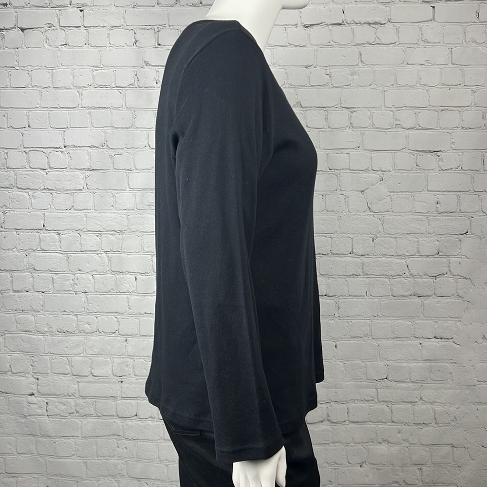 1X 3X Deep Black Cotton Long Sleeve Scoopneck Top Plus Size - Picture 4 of 5
